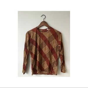 Green and Rust Plaid 70s Long Sleeve Tee